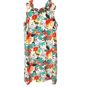 Crown & Ivy Sleeveless Ruffle Neck with Back Tie Mumu Tropical A-line Dress SP